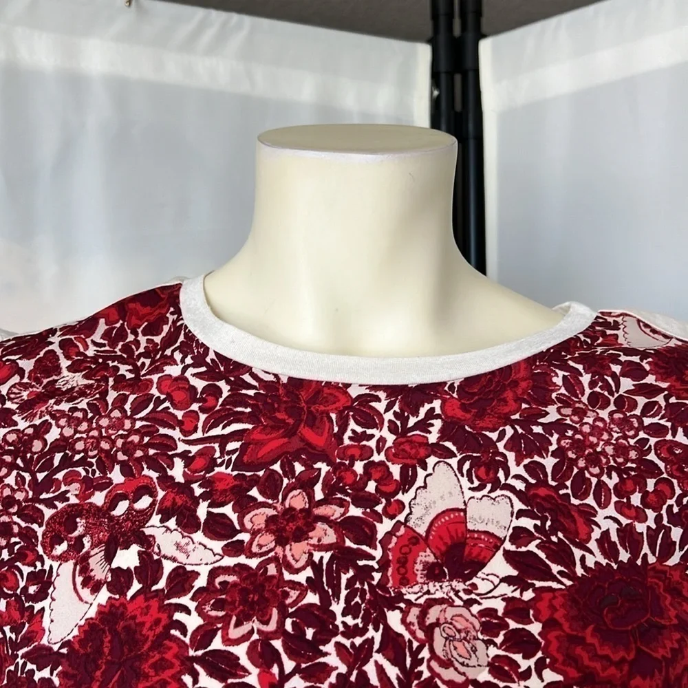 Tory Burch Roanan Kyoto Red Floral Butterfly Silk Wool Two Tone Top